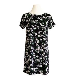 Banana Republic Dress Black Floral Short Sleeve Shift Tunic Dress Size 2